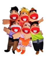 Kit Fantoches de Mão Família Branca Com 6 Personagens Para Contar Histórias (Papai, Mamãe, Menino, Menina, Vovô e Vovó)