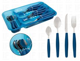 Kit Faqueiro Azul Quartzo 25 Peças Com Porta Talher - Tbt