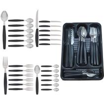 Kit Faqueiro Berlim Preto Inox 24 Pçs C/ 1 Porta Talheres Kit Faqueiro Berlim Preto Inox 24 Pçs C/ 1 Porta Talheres
