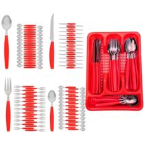 Kit Faqueiro Berlim Vermelho Inox 96 Pçs C/ 4 Porta Talheres