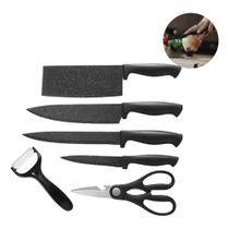 Kit Faqueiro Chef 6 Peças Preto Cozinha Em Aço Inox Churrasco Legumes