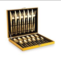 Kit Faqueiro Dourado Luxo . Jogo Talheres Inox 24pçs + Maleta