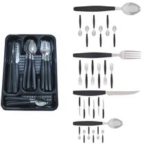 Kit Faqueiro Inox Berlim 24 Pçs C/ 1 Porta Talheres Preto Kit Faqueiro Inox Berlim 24 Pçs C/ 1 Porta Talheres Preto