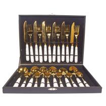 Kit Faqueiro Maleta De Talheres Inox Dourado 24 Peças - Lyca