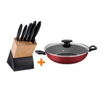 Kit - Faqueiro Plenus 6 Peças + 1 Panela Wok 28cm Vermelha - Tramontina Kit - Faqueiro Plenus 6 Peças + 1 Panela Wok 28cm Vermelha - Tramontina