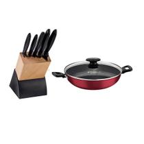 KIT - Faqueiro Plenus 6 Peças + 1 Panela WOK 28cm Vermelha - Tramontina