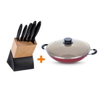 Kit - Faqueiro Plenus 6 Peças + 1 Panela Wok 36cm Vermelha - Tramontina Kit - Faqueiro Plenus 6 Peças + 1 Panela Wok 36cm Vermelha - Tramontina