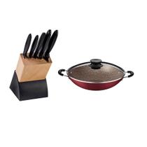 KIT - Faqueiro Plenus 6 Peças + 1 Panela WOK 36cm Vermelha - Tramontina KIT - Faqueiro Plenus 6 Peças + 1 Panela WOK 36cm Vermelha - Tramontina