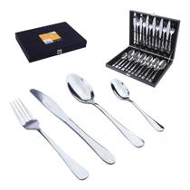 Kit faqueiro premium 24 peças estojo de madeira luxo talheres inox