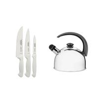 KIT - Faqueiro Premium 3 Peças + 1 Chaleira em Aço Inox 2,1L com Apito - Tramontina