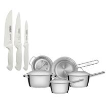 Kit - Faqueiro Premium 3 Pecas + 1 Jogo de Panelas Inox Allegra 5 Pecas - Tramontina Kit - Faqueiro Premium 3 Pecas + 1 Jogo de Panelas Inox Allegra 5 Pecas - Tramontina