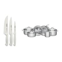 KIT - Faqueiro Premium 3 Peças + 1 Jogo de Panelas Inox Solar 6 Peças - Tramontina