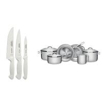 KIT - Faqueiro Premium 3 Peças + 1 Jogo de Panelas Inox Solar 6 Peças - Tramontina