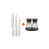 Kit - Faqueiro Premium 3 Peças + 1 Moedor De Sal E Pimenta Em Cerâmica E Vidro - Tramontina Kit - Faqueiro Premium 3 Peças + 1 Moedor De Sal E Pimenta Em Cerâmica E Vidro - Tramontina