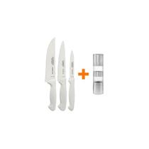 Kit - Faqueiro Premium 3 Peças + 1 Moedor De Sal Ou Pimenta Duplo Em Acrílico E Inox - Tramontina Kit - Faqueiro Premium 3 Peças + 1 Moedor De Sal Ou Pimenta Duplo Em Acrílico E Inox - Tramontina