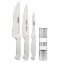 KIT - Faqueiro Premium 3 Peças + 1 Moedor de Sal ou Pimenta Duplo em Acrílico e Inox - Tramontina