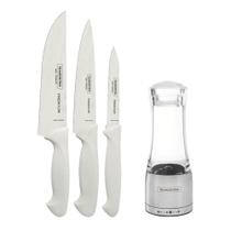 KIT - Faqueiro Premium 3 Peças + 1 Moedor de Sal ou Pimenta em Acrílico e Inox - Tramontina