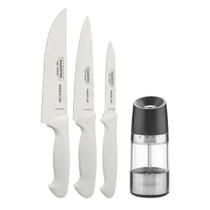 KIT - Faqueiro Premium 3 Peças + 1 Moedor de Sal ou Pimenta Realce em Acrílico e Inox - Tramontina