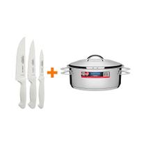 Kit - Faqueiro Premium 3 Peças + 1 Panela Inox Solar 7,1 Lts Solar Pit3 - Tramontina Kit - Faqueiro Premium 3 Peças + 1 Panela Inox Solar 7,1 Lts Solar Pit3 - Tramontina