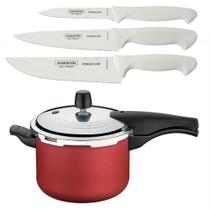 KIT - Faqueiro Premium 3 Peças + Panela de Pressão 4,5 Vancouver Vermelho - Tramontina KIT - Faqueiro Premium 3 Peças + Panela de Pressão 4,5 Vancouver Vermelho - Tramontina