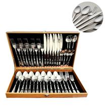 Kit Faqueiro Premium Jogo de Talheres Inox Prata Luxo 42pçs Com Maleta de Madeira Presente Casamento