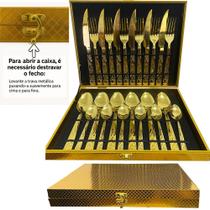 Kit Faqueiro Talheres Com Maleta 24 Peças Em Inox Dourado E Prata