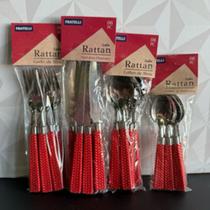 Kit faqueiro talheres de inox vermelho com cabo de plástico com 24 peças colher garfo faca Kit faqueiro talheres de inox vermelho com cabo de plástico com 24 peças colher garfo faca