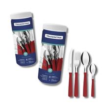 Kit Faqueiros Tramontina New Kolor 48 Peças Laminas Aço Inox e Cabo Vermelho - 23198793 Kit Faqueiros Tramontina New Kolor 48 Peças Laminas Aço Inox e Cabo Vermelho - 23198793