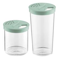 Kit Farinheiro Porta condimentos Grande e Pequeno Organização Cozinha Elegante Plástico resistente Transparente com Tampa - Uz