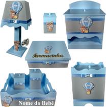 Kit farmacinha de bebê Mdf menino - Urso Balão Azul - Flores para Mariae Decor