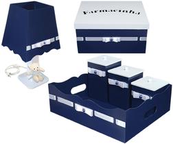 Kit Farmacinha em Madeira Mdf cor Azul para Quarto de Menino com 6 peças