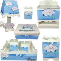 Kit farmacinha Higiene bebê Mdf 8 pçs - CHUVA DE AMOR AZUL BB