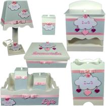 Kit farmacinha Higiene bebê Mdf 8 pçs - CHUVA DE AMOR CINZA E ROSA Kit farmacinha Higiene bebê Mdf 8 pçs - CHUVA DE AMOR CINZA E ROSA