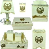 Kit farmacinha Higiene bebê Mdf 8 pçs - CREME COM PEROLAS DE COROA