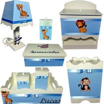 Kit farmacinha Higiene bebê Mdf 8 pçs - SAFARI AZUL BB BOLINHA Kit farmacinha Higiene bebê Mdf 8 pçs - SAFARI AZUL BB BOLINHA