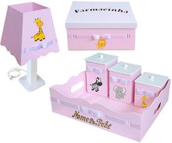 Kit Farmacinha rosa Quarto de Menina Tema Safari Madeira Mdf com 6 peças Kit Farmacinha rosa Quarto de Menina Tema Safari Madeira Mdf com 6 peças
