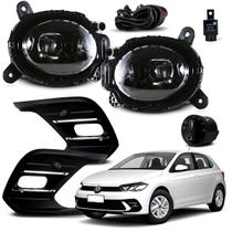 Kit Farol Aux Milha LED Novo Polo Highline 2023 2024 2025 Grade Preta Friso Cromado + Botão Original