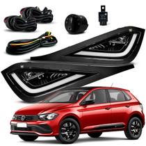 Kit Farol Auxiliar de Milha LED c/ DRL Polo Track 2023 2024 2025 Máscara Negra + Botão Original