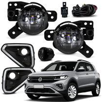 Kit Farol Auxiliar de Milha LED T-Cross Higiline 2025+ Grade Preta Friso Cromado + Botão Original