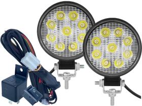 Kit Farol Auxiliar Led Redondo 9 Leds 27w c/Chicote