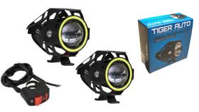 Kit Farol Auxiliar LED Universal Moto C/ Strobo e Angel Eyes
