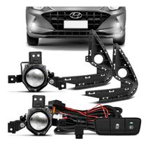 Kit farol auxiliar milha shockligth hyndai hb20 2020 a 2022 moldura preta botao modelo original