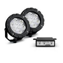 Kit Farol Auxiliar Redondo Plástico Power Led Super Branco Kit Farol Auxiliar Redondo Plástico Power Led Super Branco