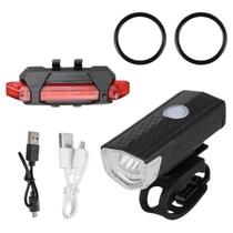 Kit Farol Bike LED USB Recarregável Dianteiro e Traseiro Kit Farol Bike LED USB Recarregável Dianteiro e Traseiro