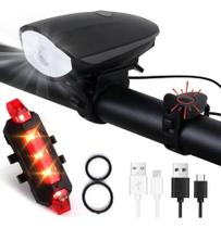 Kit Farol Buzina E Lanterna Bike Led Recarregável Bicicleta