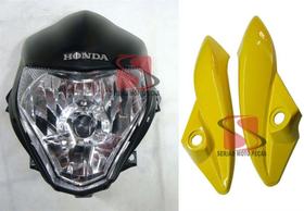 Kit Farol Cb300 Carenagem Lateral Amarela 2012 2013 Frontal Farol Original Honda Logo Prata