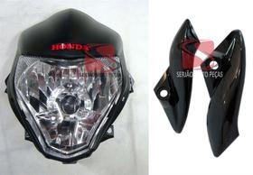 Kit Farol Cb300 Carenagem Lateral Preta Frontal Farol Original Honda Logo Vermelho