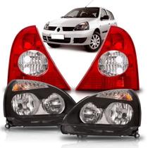 Kit farol clio hatch 2003 a 2005 mascara negra + lanterna bicolor