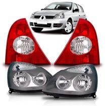 Kit farol clio hatch 2006 2007 2008 2009 2010 2011 mascara cinza + lanterna bicolor