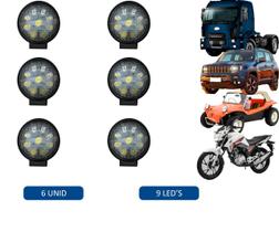Kit Farol De Milha 6 Unidades Redondo 27W Fino 12V E 24V
